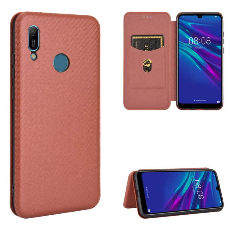 Struttura in fibra di carbonio Flip orizzontale magnetico Custodia in pelle TPU + PC + PU con slot per schede, For Huawei Y6 (2019) / Honor Y6s, For Huawei Honor 10 Lite / P smart (2019)
