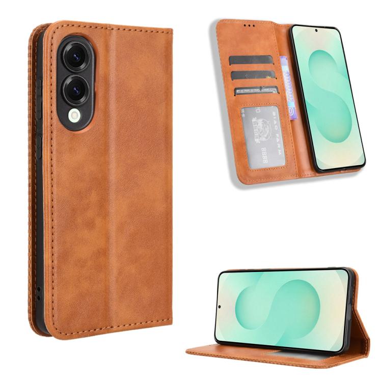 Custodia per telefono in pelle con texture retrò e fibbia magnetica, For Samsung Galaxy S26+ 5G, For Samsung Galaxy S26 Ultra 5G, For Samsung Galaxy S26 5G, For Samsung Galaxy S25 FE 5G, For Samsung Galaxy S25 Edge 5G, For Samsung Galaxy S25 5G