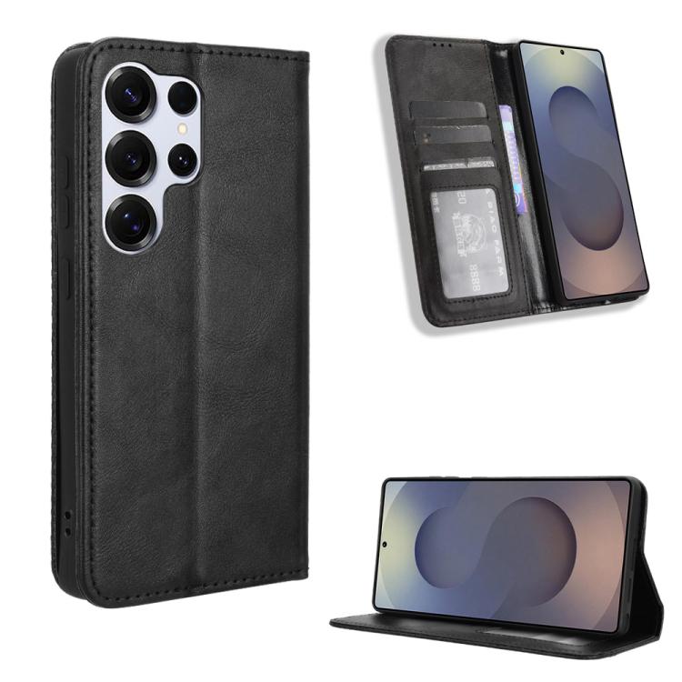 Custodia per telefono in pelle con texture retrò e fibbia magnetica, For Samsung Galaxy S25+ 5G, For Samsung Galaxy S25 Ultra 5G, For Samsung Galaxy S24 FE 5G