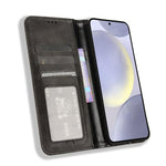 Custodia per telefono in pelle con texture retrò e fibbia magnetica, For Samsung Galaxy S25+ 5G, For Samsung Galaxy S25 Ultra 5G, For Samsung Galaxy S24 FE 5G