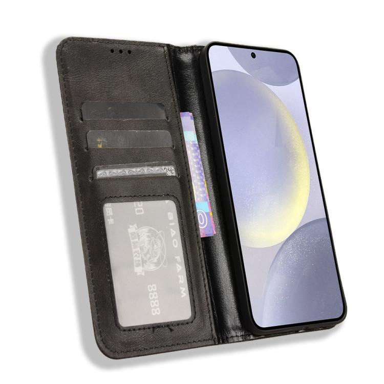 Custodia per telefono in pelle con texture retrò e fibbia magnetica, For Samsung Galaxy S25+ 5G, For Samsung Galaxy S25 Ultra 5G, For Samsung Galaxy S24 FE 5G