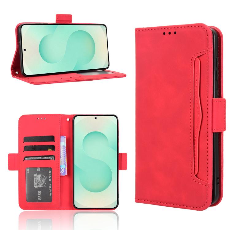 Custodia per telefono in pelle con fessure per carte e texture in vitello effetto pelle, For Samsung Galaxy S25 Edge 5G, For Samsung Galaxy S25 5G, For Samsung Galaxy S25+ 5G, For Samsung Galaxy S25 Ultra 5G