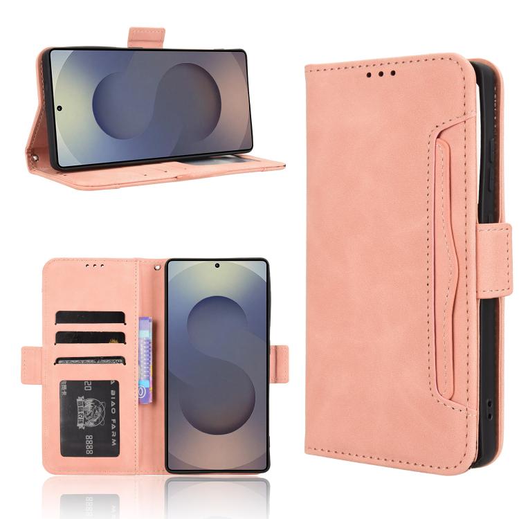 Custodia per telefono in pelle con fessure per carte e texture in vitello effetto pelle, For Samsung Galaxy S25 Edge 5G, For Samsung Galaxy S25 5G, For Samsung Galaxy S25+ 5G, For Samsung Galaxy S25 Ultra 5G