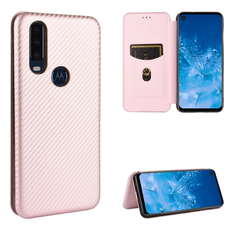 Struttura in fibra di carbonio Flip orizzontale magnetico TPU + PC + Custodia in pelle PU con corda e slot per schede, For Motorola Moto P40 Power / One Action, For Motorola Moto One Macro / G8 Play
