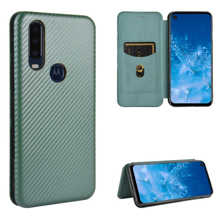 Struttura in fibra di carbonio Flip orizzontale magnetico TPU + PC + Custodia in pelle PU con corda e slot per schede, For Motorola Moto P40 Power / One Action, For Motorola Moto One Macro / G8 Play