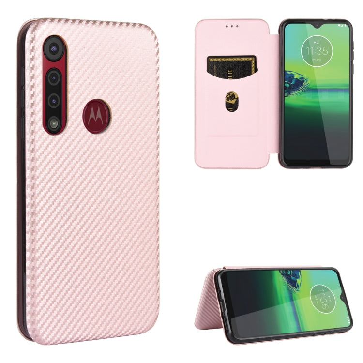 Struttura in fibra di carbonio Flip orizzontale magnetico TPU + PC + Custodia in pelle PU con corda e slot per schede, For Motorola Moto P40 Power / One Action, For Motorola Moto One Macro / G8 Play