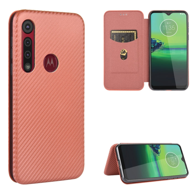 Struttura in fibra di carbonio Flip orizzontale magnetico TPU + PC + Custodia in pelle PU con corda e slot per schede, For Motorola Moto P40 Power / One Action, For Motorola Moto One Macro / G8 Play