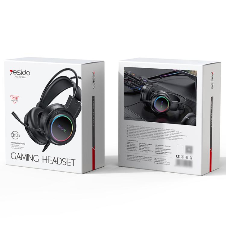 Yesido EK05 USB Wired RGB Light Gaming Headset con microfono, lunghezza cavo: 1,2 m, EK05