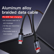 Cavo dati di ricarica Yesido CA181 PD60W 3A USB-C / Type-C a USB-C / Type-C, lunghezza: 1,2 m, CA181