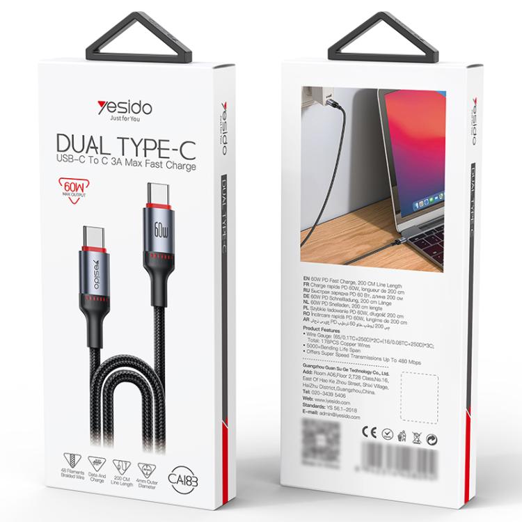 Cavo ricarica USB-C Type-C 2m 60W Yesido CA183