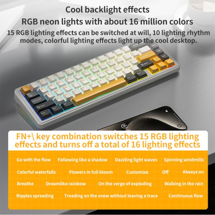 Tastiera meccanica AULA F65 67 tasti 2.4G / BT / cablata a tre modelli RGB Gaske