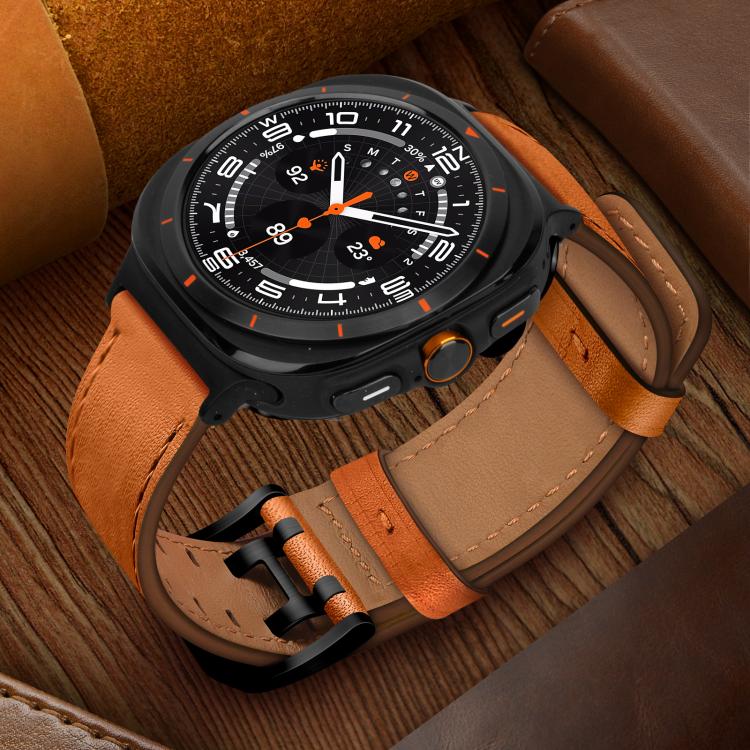 Cinturino per orologio in vera pelle con doppia fibbia, For Samsung Galaxy Watch Ultra / Ultra 2025, For Samsung Galaxy Watch8 / Watch8 Classic