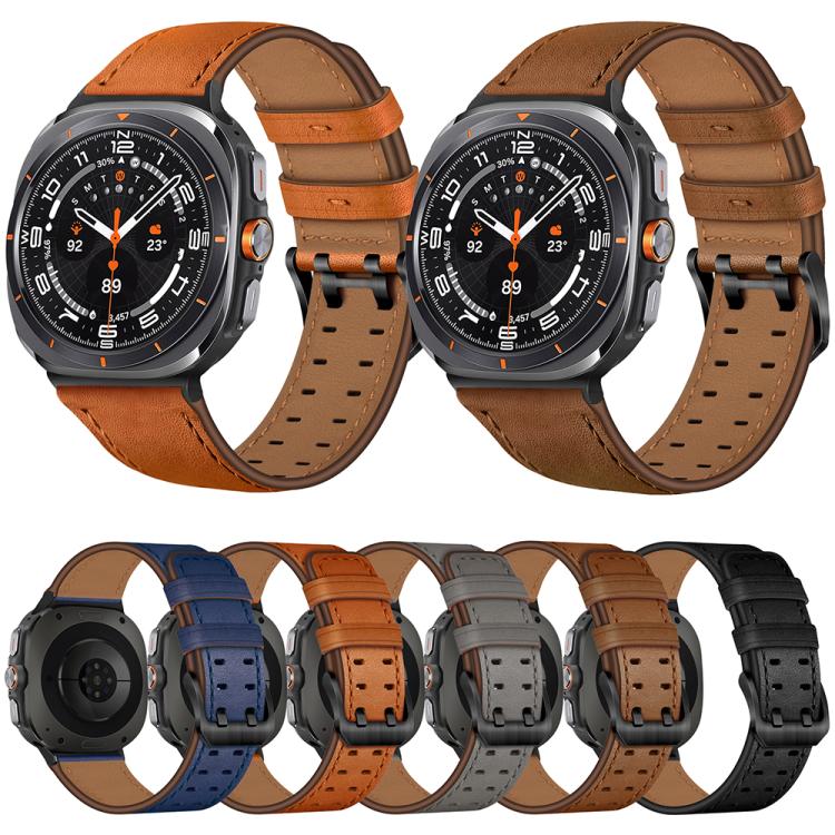Cinturino per orologio in vera pelle con doppia fibbia, For Samsung Galaxy Watch Ultra / Ultra 2025, For Samsung Galaxy Watch8 / Watch8 Classic
