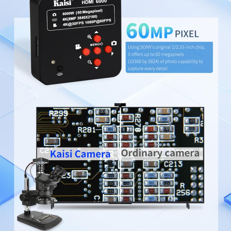Kaisi HDMI 6000 HDMI / USB doppia interfaccia 60MP 4K Ultra HD microscopio telecamera industriale, Kaisi HDMI 6000 US Plug, Kaisi HDMI 6000 EU Plug