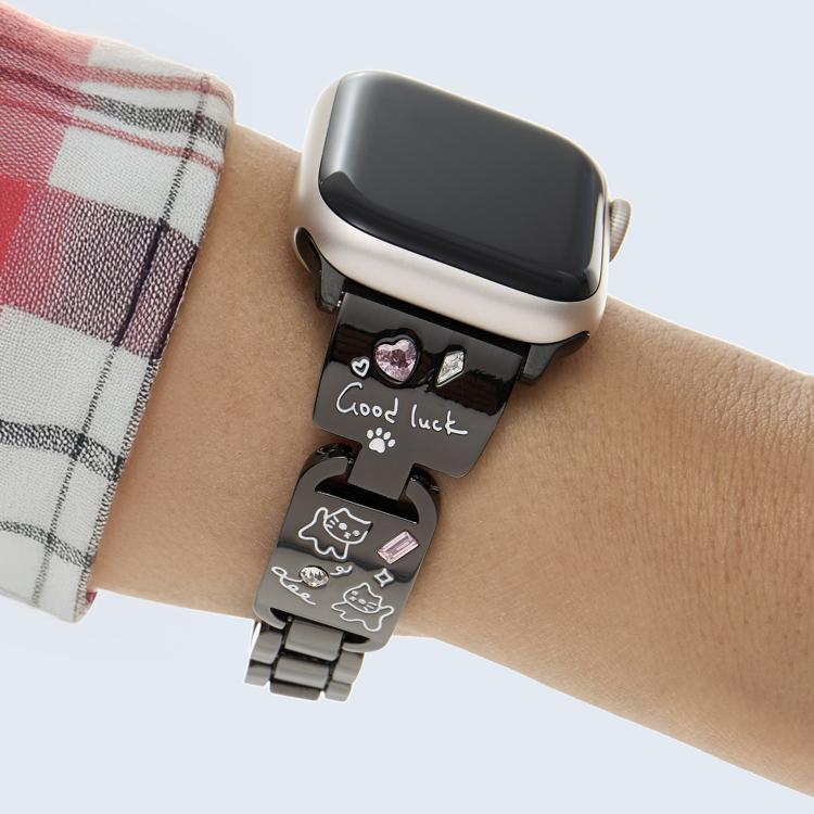 Cinturino per orologio in acciaio inossidabile con motivo a gatto con diamanti colorati, For Apple Watch 46mm / 49mm / 45mm / 44mm, For Apple Watch 42mm / 41mm / 40mm / 38mm