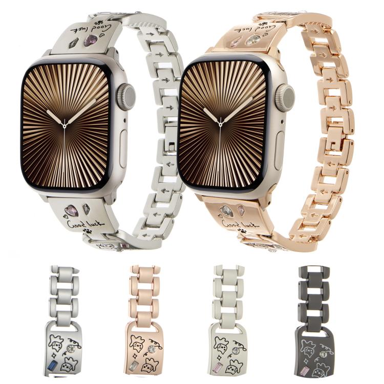 Cinturino per orologio in acciaio inossidabile con motivo a gatto con diamanti colorati, For Apple Watch 46mm / 49mm / 45mm / 44mm, For Apple Watch 42mm / 41mm / 40mm / 38mm
