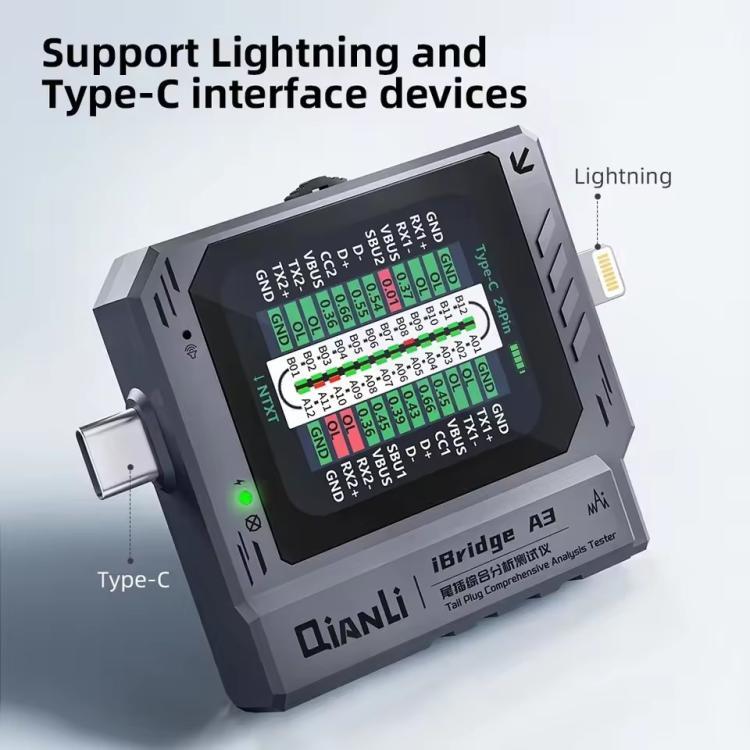 Tester di analisi completa per spina di coda Qianli iBridge A3 per dispositivi con interfaccia Lightning e Type-C, Qianli iBridge A3