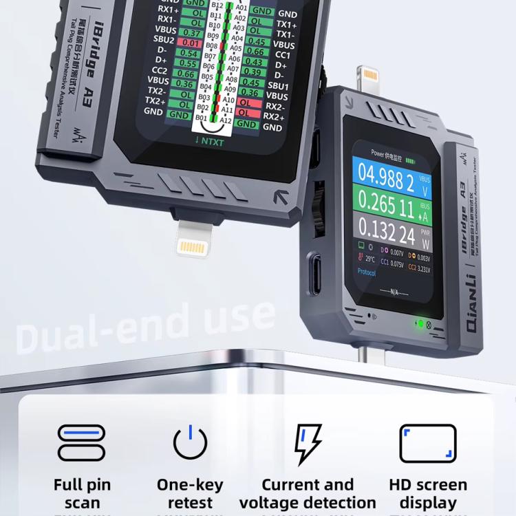 Qianli iBridge A3 Full-featured Tail Plug Analysis Tester for Lightning and Type-C Interface Devices, Qianli iBridge A3