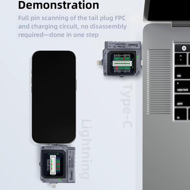 Tester di analisi completa per spina di coda Qianli iBridge A3 per dispositivi con interfaccia Lightning e Type-C, Qianli iBridge A3