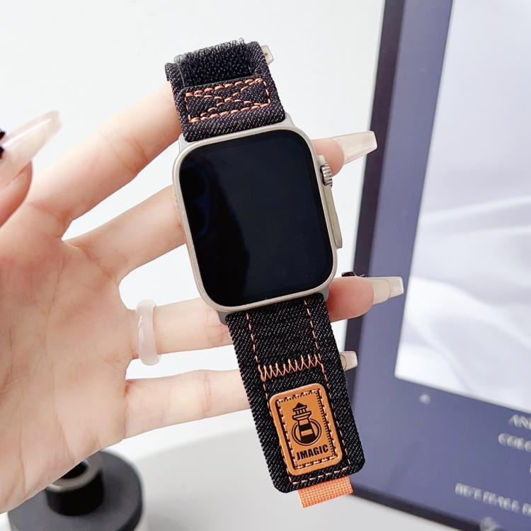 Cinturino per orologio in tela con chiusura a strappo in nylon denim, For Apple Watch 46mm / 49mm / 45mm / 44mm, For Apple Watch 42mm / 41mm / 40mm / 38mm