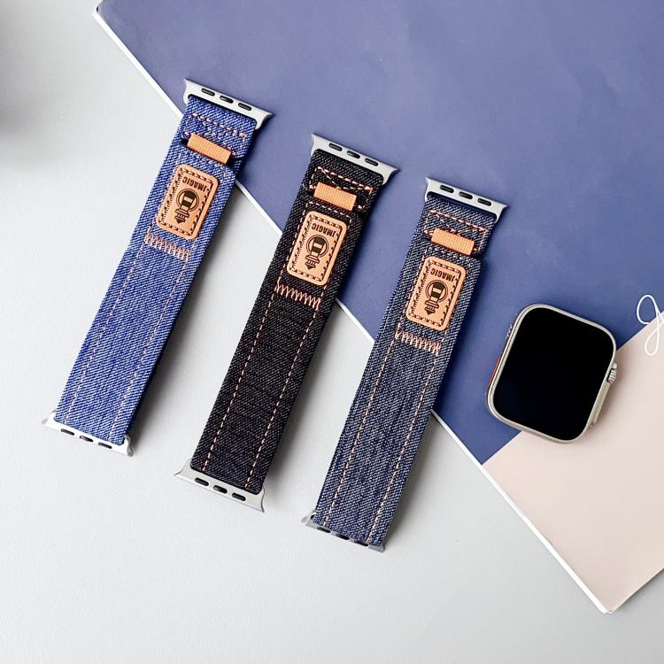 Cinturino per orologio in tela con chiusura a strappo in nylon denim, For Apple Watch 46mm / 49mm / 45mm / 44mm, For Apple Watch 42mm / 41mm / 40mm / 38mm