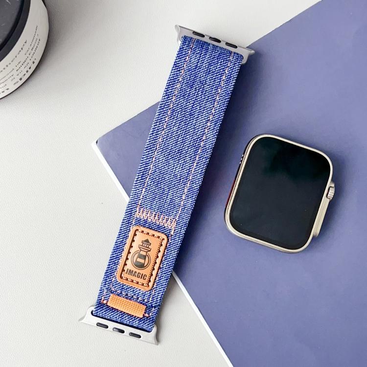 Cinturino per orologio in tela con chiusura a strappo in nylon denim, For Apple Watch 46mm / 49mm / 45mm / 44mm, For Apple Watch 42mm / 41mm / 40mm / 38mm