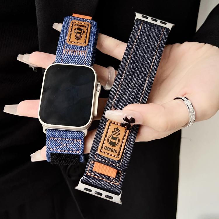 Cinturino per orologio in tela con chiusura a strappo in nylon denim, For Apple Watch 46mm / 49mm / 45mm / 44mm, For Apple Watch 42mm / 41mm / 40mm / 38mm