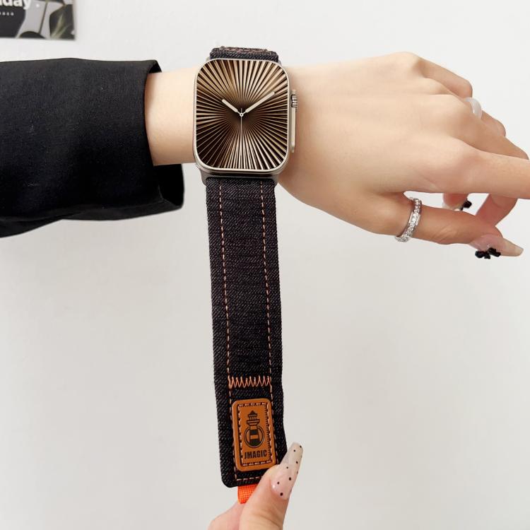 Cinturino per orologio in tela con chiusura a strappo in nylon denim, For Apple Watch 46mm / 49mm / 45mm / 44mm, For Apple Watch 42mm / 41mm / 40mm / 38mm