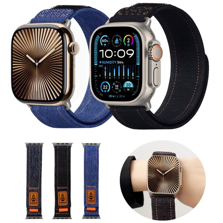 Cinturino per orologio in tela con chiusura a strappo in nylon denim, For Apple Watch 46mm / 49mm / 45mm / 44mm, For Apple Watch 42mm / 41mm / 40mm / 38mm