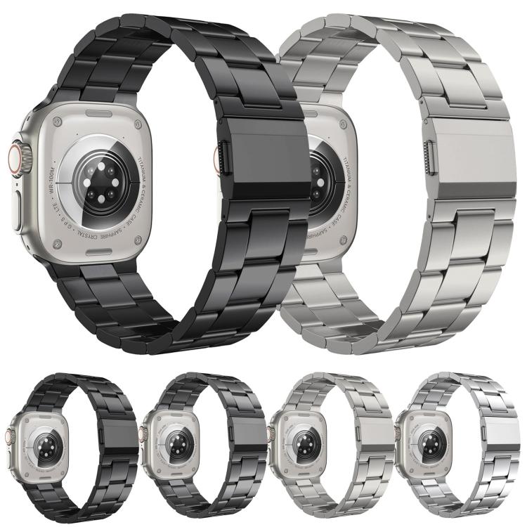 Cinturino per orologio in lega di titanio a tre maglie con chiusura Norman, For Apple Watch 46mm / 49mm / 45mm / 44mm