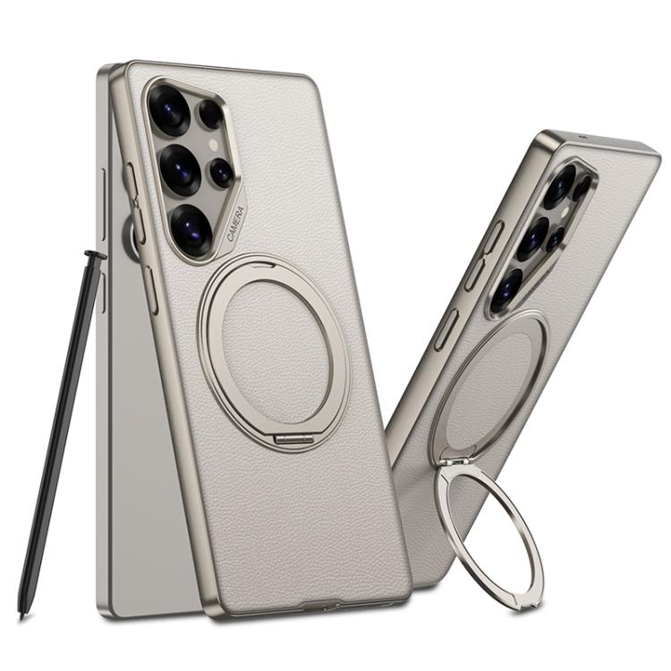 Custodia per telefono in pelle effetto pelle verniciata metallizzata GKK con supporto rotante magnetico, penna non inclusa, For Samsung Galaxy S26 Ultra 5G, For Samsung Galaxy S25 Ultra 5G