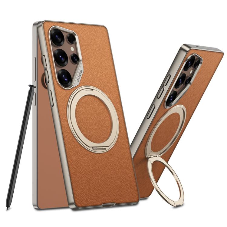 Custodia per telefono in pelle effetto pelle verniciata metallizzata GKK con supporto rotante magnetico, penna non inclusa, For Samsung Galaxy S26 Ultra 5G, For Samsung Galaxy S25 Ultra 5G