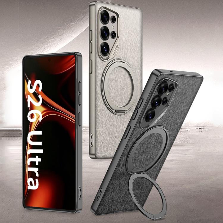Custodia per telefono in pelle effetto pelle verniciata metallizzata GKK con supporto rotante magnetico, penna non inclusa, For Samsung Galaxy S26 Ultra 5G, For Samsung Galaxy S25 Ultra 5G
