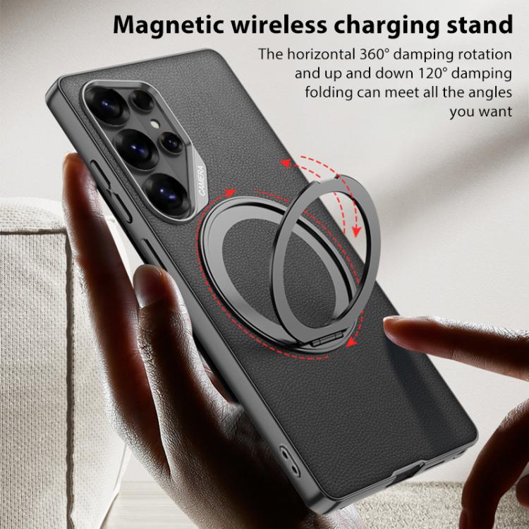 Custodia per telefono in pelle effetto pelle verniciata metallizzata GKK con supporto rotante magnetico, penna non inclusa, For Samsung Galaxy S26 Ultra 5G, For Samsung Galaxy S25 Ultra 5G