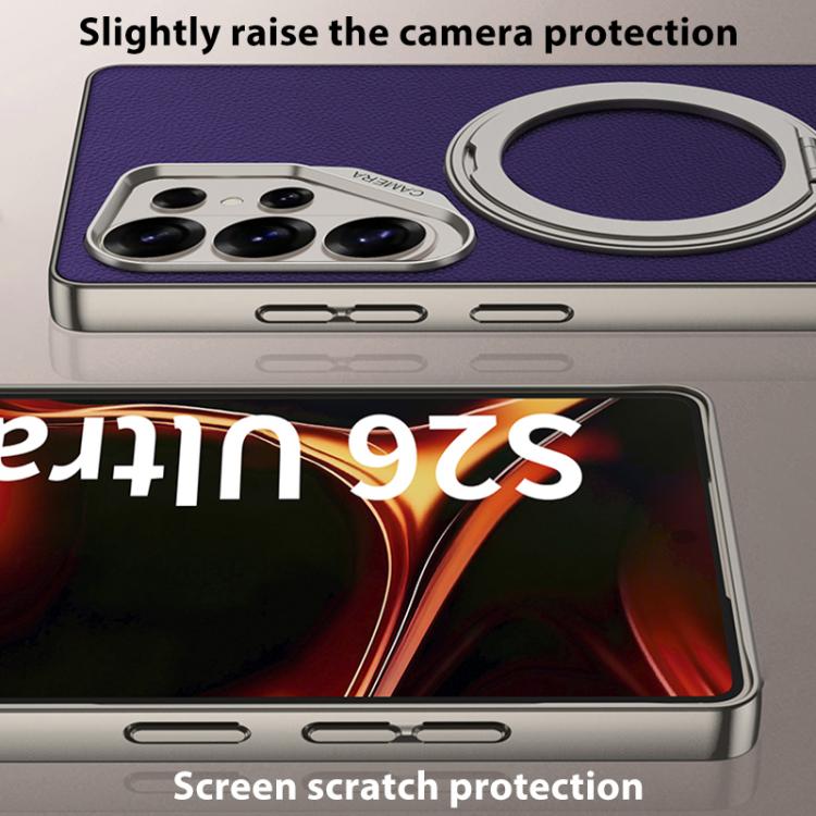 Custodia per telefono in pelle effetto pelle verniciata metallizzata GKK con supporto rotante magnetico, penna non inclusa, For Samsung Galaxy S26 Ultra 5G, For Samsung Galaxy S25 Ultra 5G