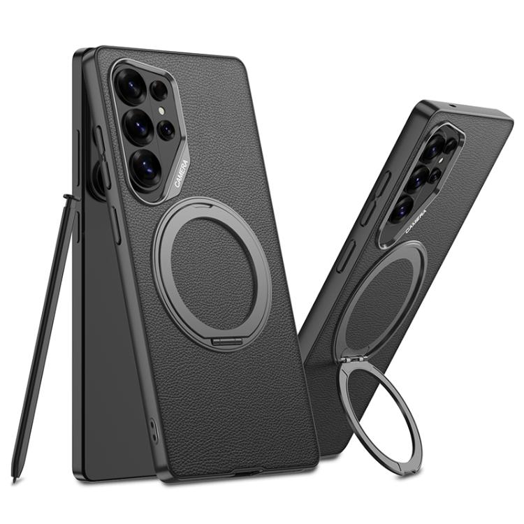 Custodia per telefono in pelle effetto pelle verniciata metallizzata GKK con supporto rotante magnetico, penna non inclusa, For Samsung Galaxy S26 Ultra 5G, For Samsung Galaxy S25 Ultra 5G