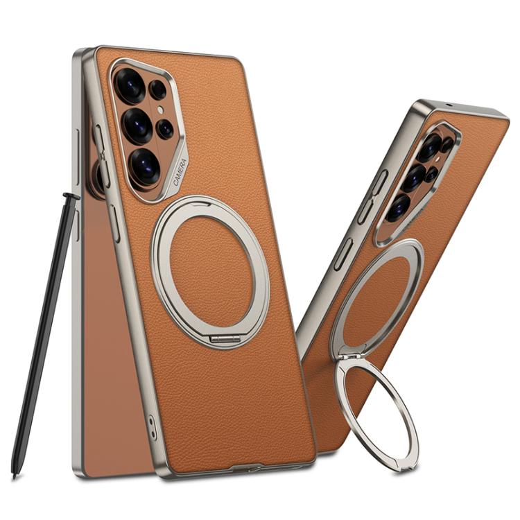 Custodia per telefono in pelle effetto pelle verniciata metallizzata GKK con supporto rotante magnetico, penna non inclusa, For Samsung Galaxy S26 Ultra 5G, For Samsung Galaxy S25 Ultra 5G