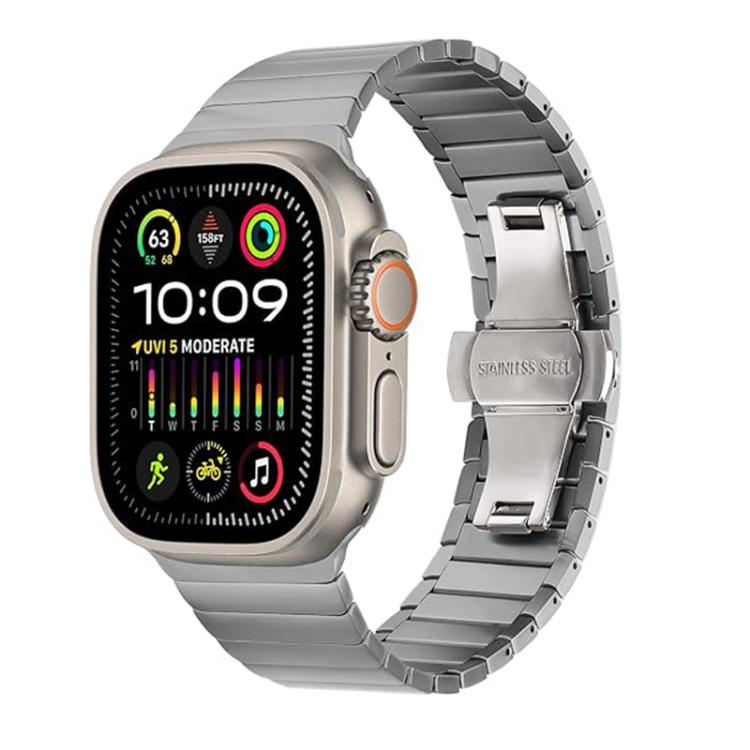 Cinturino per orologio in lega di titanio con chiusura a farfalla e una perlina, For Apple Watch 46mm / 49mm / 45mm / 44mm
