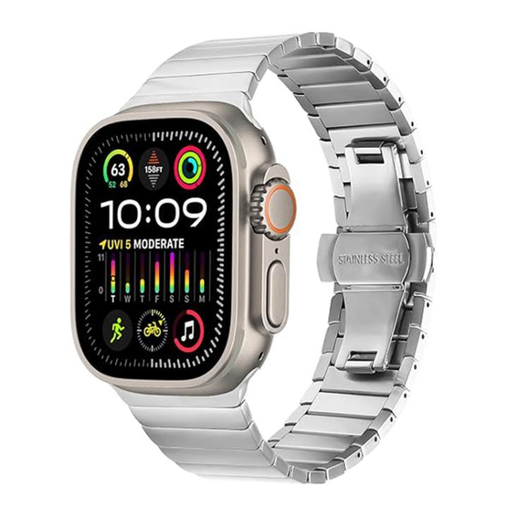 Cinturino per orologio in lega di titanio con chiusura a farfalla e una perlina, For Apple Watch 46mm / 49mm / 45mm / 44mm