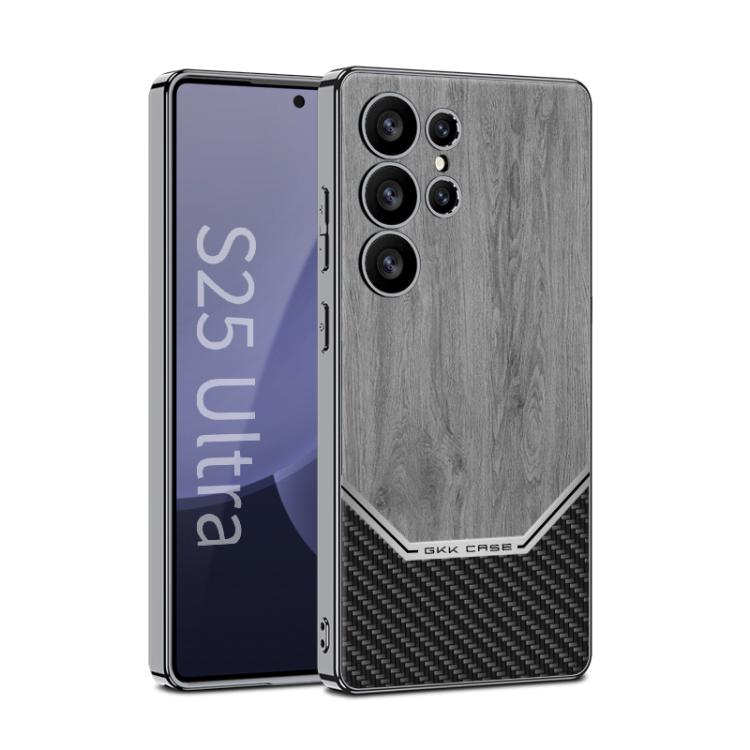 Custodia per telefono con copertura completa in pelle e struttura in legno GKK Plating, For Samsung Galaxy S26 Ultra 5G, For Samsung Galaxy S25 Ultra 5G