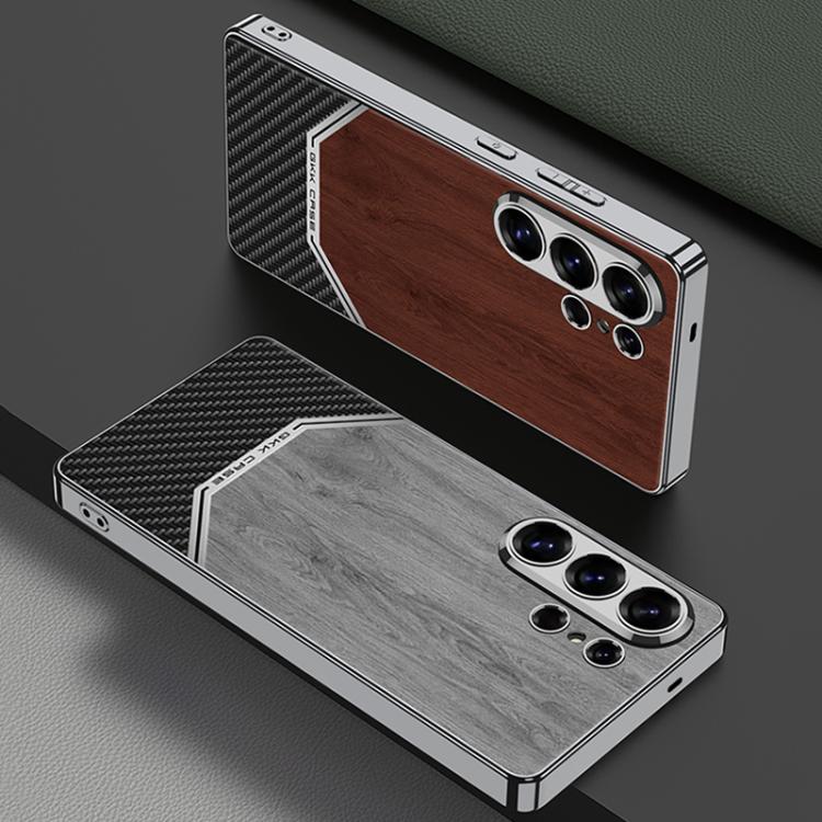 Custodia per telefono con copertura completa in pelle e struttura in legno GKK Plating, For Samsung Galaxy S26 Ultra 5G, For Samsung Galaxy S25 Ultra 5G