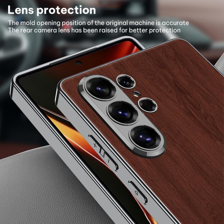 Custodia per telefono con copertura completa in pelle e struttura in legno GKK Plating, For Samsung Galaxy S26 Ultra 5G, For Samsung Galaxy S25 Ultra 5G