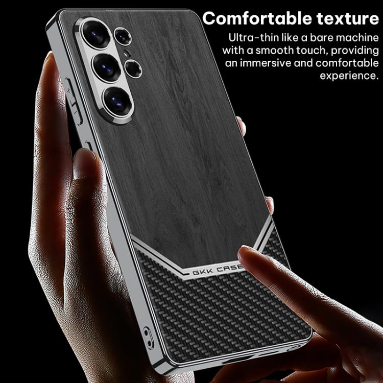 Custodia per telefono con copertura completa in pelle e struttura in legno GKK Plating, For Samsung Galaxy S26 Ultra 5G, For Samsung Galaxy S25 Ultra 5G