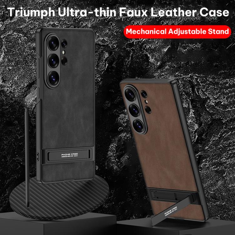 Custodia per telefono in pelle smerigliata ultrasottile GKK Triumph con supporto, For Samsung Galaxy S26 Ultra 5G, For Samsung Galaxy S25 Ultra 5G