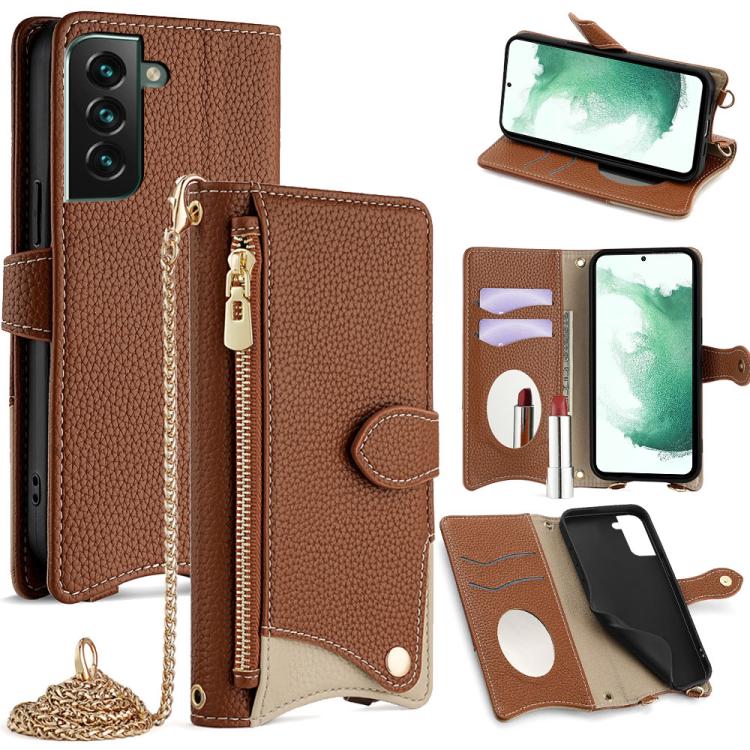 Custodia per telefono in pelle Litchi a coda di pesce con catena a tracolla, For Samsung Galaxy S23 5G, For Samsung Galaxy S22 Ultra 5G, For Samsung Galaxy S22+ 5G, For Samsung Galaxy S22 5G