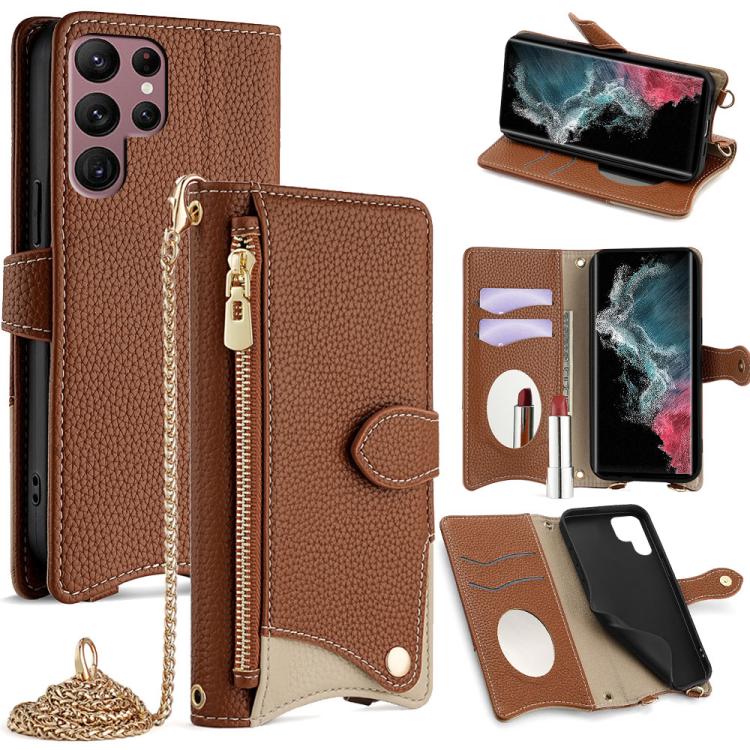Custodia per telefono in pelle Litchi a coda di pesce con catena a tracolla, For Samsung Galaxy S23 5G, For Samsung Galaxy S22 Ultra 5G, For Samsung Galaxy S22+ 5G, For Samsung Galaxy S22 5G