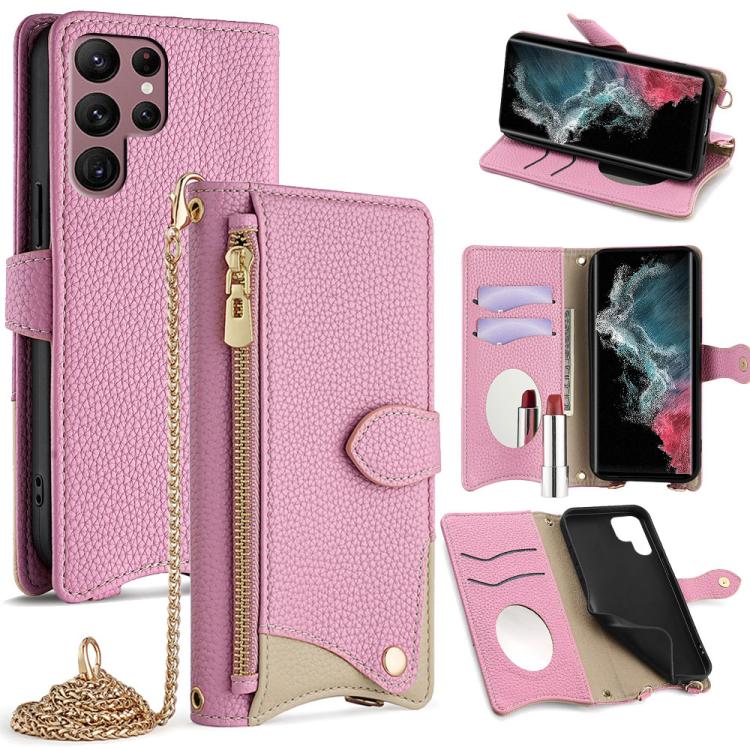 Custodia per telefono in pelle Litchi a coda di pesce con catena a tracolla, For Samsung Galaxy S23 5G, For Samsung Galaxy S22 Ultra 5G, For Samsung Galaxy S22+ 5G, For Samsung Galaxy S22 5G