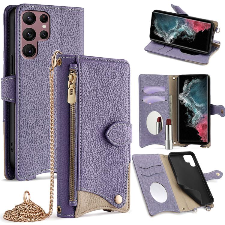Custodia per telefono in pelle Litchi a coda di pesce con catena a tracolla, For Samsung Galaxy S23 5G, For Samsung Galaxy S22 Ultra 5G, For Samsung Galaxy S22+ 5G, For Samsung Galaxy S22 5G