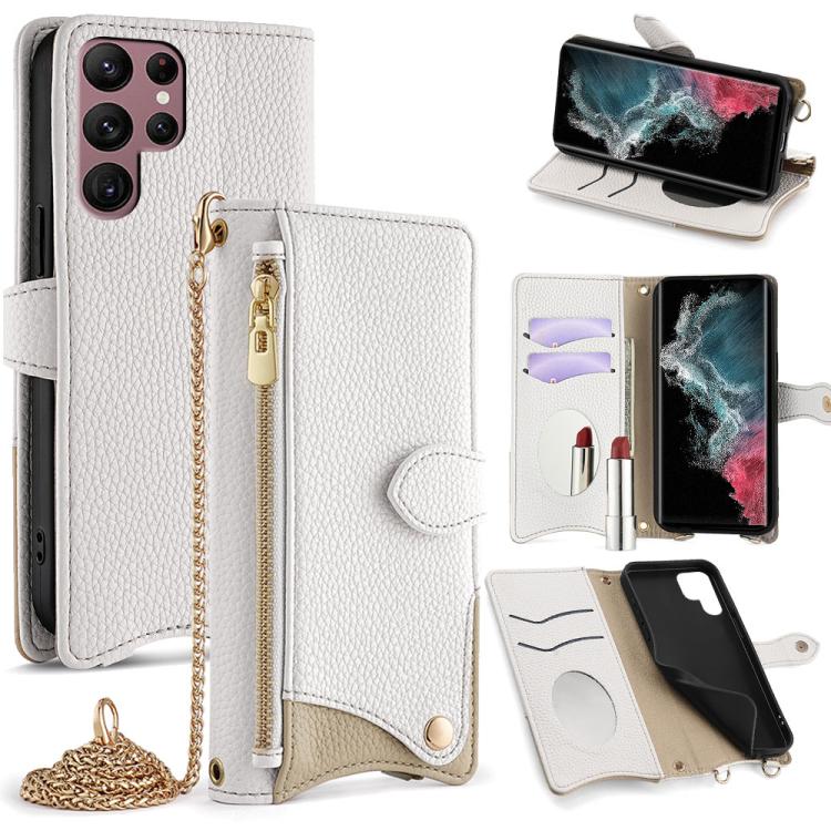 Custodia per telefono in pelle Litchi a coda di pesce con catena a tracolla, For Samsung Galaxy S23 5G, For Samsung Galaxy S22 Ultra 5G, For Samsung Galaxy S22+ 5G, For Samsung Galaxy S22 5G