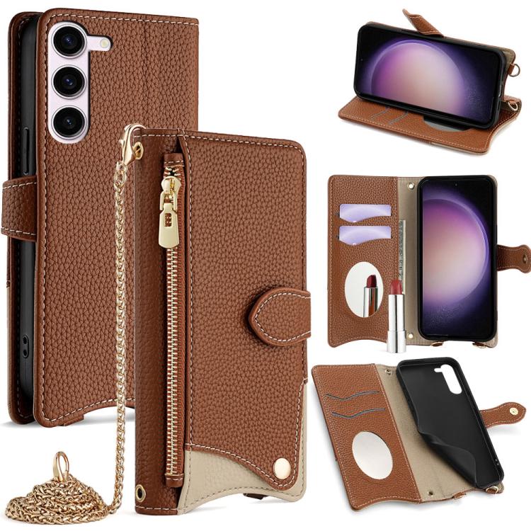 Custodia per telefono in pelle Litchi a coda di pesce con catena a tracolla, For Samsung Galaxy S23 5G, For Samsung Galaxy S22 Ultra 5G, For Samsung Galaxy S22+ 5G, For Samsung Galaxy S22 5G